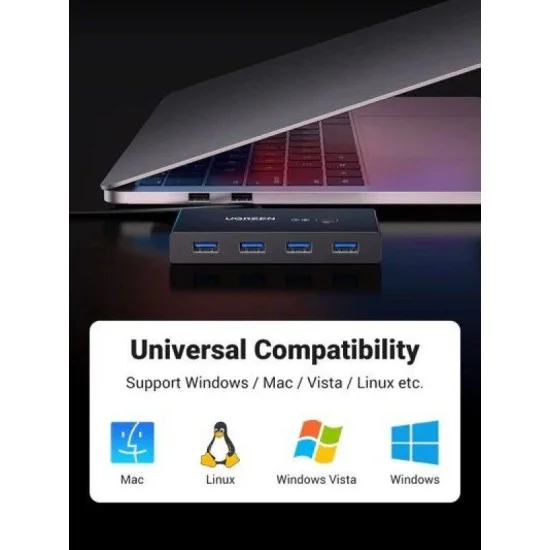 يوجرين صندول تبديل مزود 4 منافذ - اسود